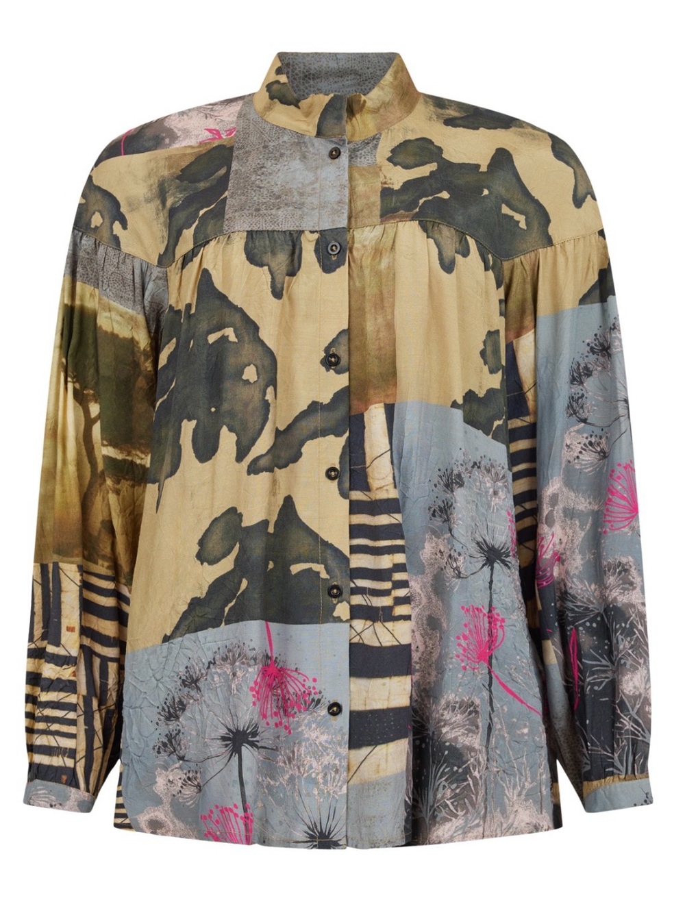NOEN Button-Up LS Shirt Blouse Multi Abstract Botanical Print Women's Size 10 - Picture 2 of 15
